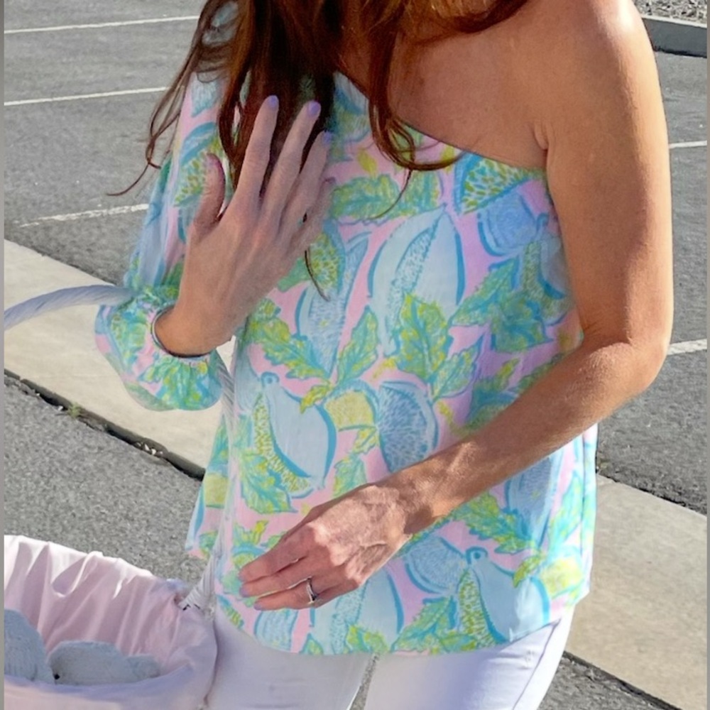 Lilly Pulitzer Asymmetrical Blue and Green Blouse